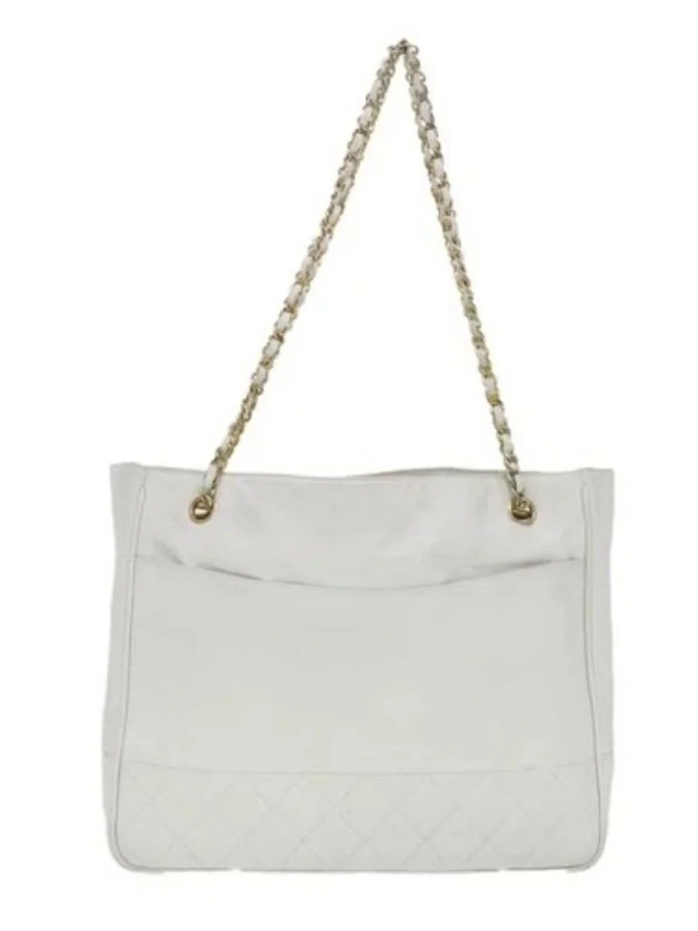CHANEL Chain Shoulder Bag Lamb Skin White CC Auth yk6254